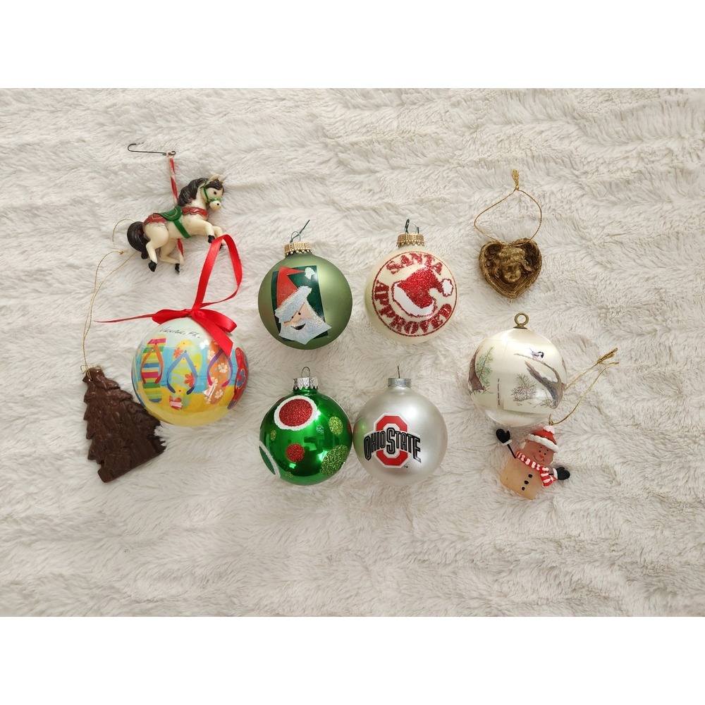 Mixed Lot Of 10 Christmas Ornaments Tree Snowman‎ Ohio State